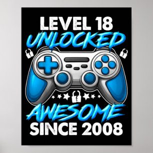 Level 18 Ontgrendeld 18 Jaar Oude Jongens 18e Verj Poster