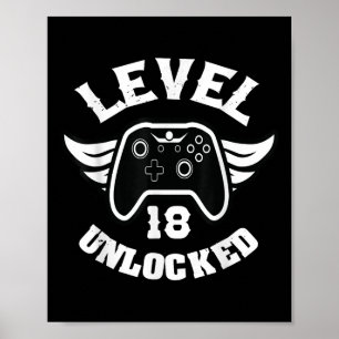 Level 18 Ontgrendeld 18 Verjaardag Gaming 18 Verja Poster