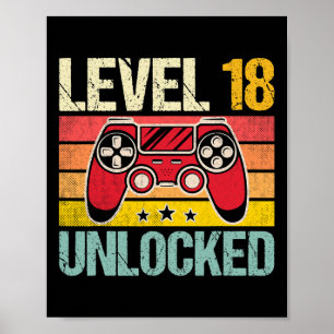Level 18 ontgrendelde videogamer 18e verjaardag poster