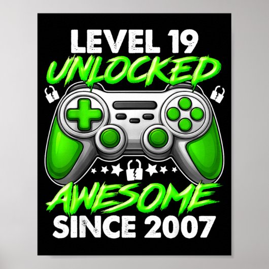 Level 19 Unlocked 19 Year Old Boys 19th Birthday B Poster (Voorkant)
