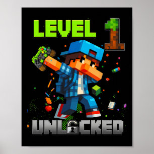 Level 1 Ontgrendeld Grappige Verjaardag Jongen Pix Poster