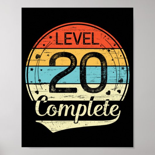 Level 20 Complete Retro 20e bruiloft Jubileum T Poster (Voorkant)