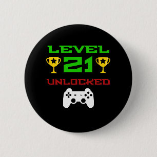 Level 21 21e verjaardagscarrière Gaming Shirt Gam Ronde Button 5,7 Cm