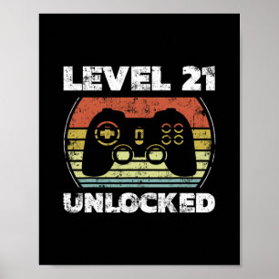 Level 21 Ontgrendeld Grappige Videospeler 21e Verj Poster