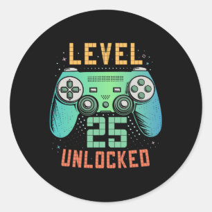 Level 25 Ontgrendeld 25e Verjaardag Gamer Cadeaus Ronde Sticker