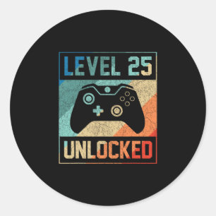 Level 25 Ontgrendeld Videospeler 25e Verjaardagsca Ronde Sticker