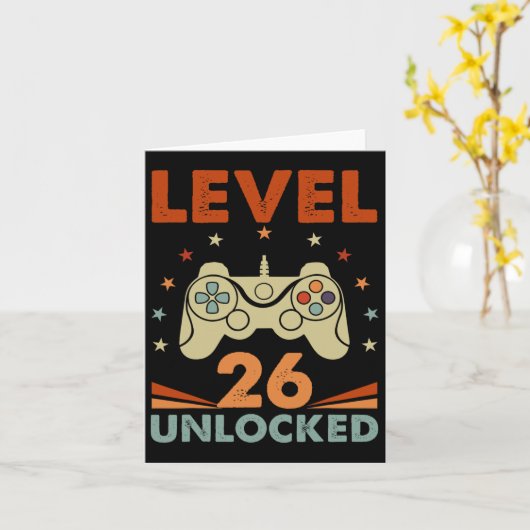 Level 26 ontgrendelde videogamer 26e verjaardag 26 kaart (Gele Bloem)