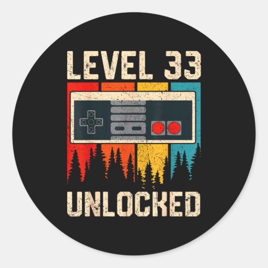 Level 33 Unlocked Video Game Controller Birthday M Ronde Sticker (Voorkant)