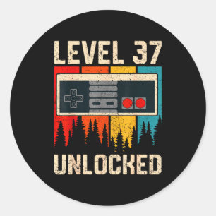 Level 37 Ontgrendeld Videospel Controller Verjaard Ronde Sticker