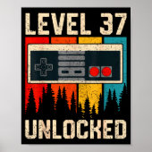 Level 37 Unlocked Video Game Controller Birthday M Poster (Voorkant)