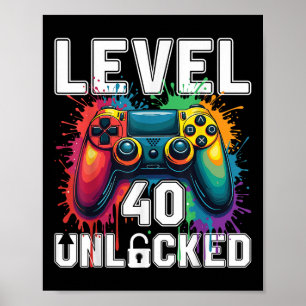 Level 40 Ontgrendeld Grappig Videogame Thema 40e G Poster
