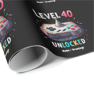 Level 40 ontgrendelde gamestijl 40e verjaardag cadeaupapier