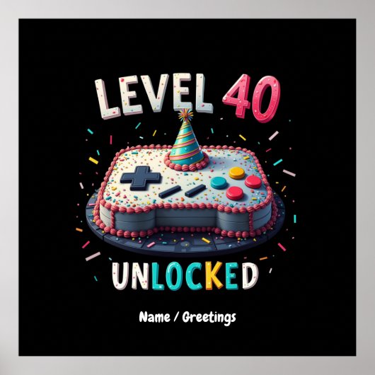 Level 40 ontgrendelde gamestijl 40e verjaardag poster (Voorkant)