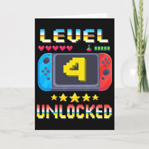 Level 4 Ontgrendeld 4e Verjaardag T-shirt Videospe Kaart