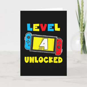 Level 4 Ontgrendeld 4e Verjaardag T-shirt Videospe Kaart