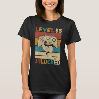 Level 55 Unlocked 55th Birthday 55 Years Old Gamer T-shirt