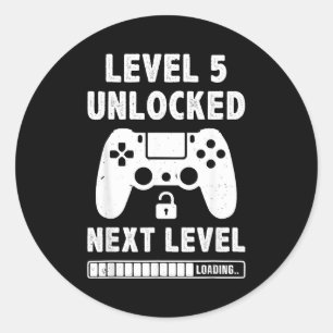Level 5 ontgrendeld 5e verjaardag videospel retro ronde sticker