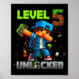 Level 5 Ontgrendeld Grappige Verjaardag Jongen Pix Poster