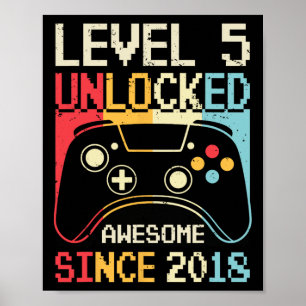 Level 5 Ontgrendeld Videospel 5e Verjaardag Gamer Poster