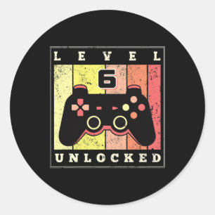 Level 6 Ontgrendeld Grappige Gamer 6e Verjaardag R Ronde Sticker