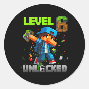 Level 6 Ontgrendeld Grappige Verjaardag Jongen Pix Ronde Sticker