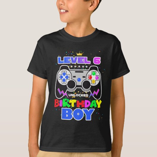 Level 6 Unlocked Birthday Boy Video Game 6th Birth T-shirt (Voorkant)