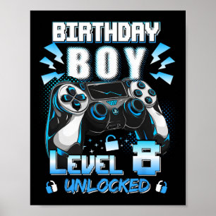 Level 8 Ontgrendeld Videogamer 8e Verjaardag Voor Poster