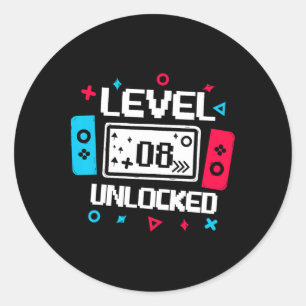 Level 8 Ontgrendelde Gamer - 8e Verjaardagscadeau Ronde Sticker