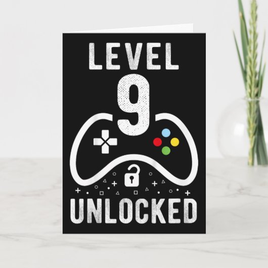 Level 9 Unlocked Video Game 9th Birthday Gift  Kaart (Voorkant)