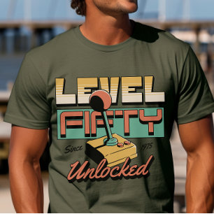 Level Fifty Unlocked Retro Gamer Verjaardag T-shirt