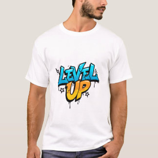 Level Up Blauw Oranje 3D Graffiti Gamen T-shirt