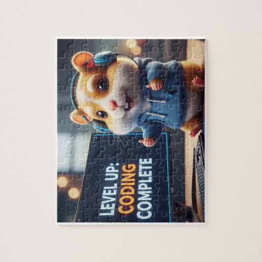 Level Up Coding Complete – Cute Gamer Hamster Prog Legpuzzel (Verticaal)