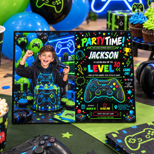Level Up Gamer 10e verjaardag jongen feest foto Kaart
