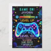 Level Up Gamer Birthday Invitation – Neon Game (Devant)
