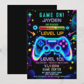 Level Up Gamer Birthday Invitation – Neon Game (Devant / Derrière)