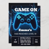 Level Up Gamer Birthday Invitation – Neon Game (Devant / Derrière)