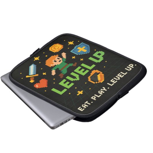 Level Up Gamer Electronics Bag – Pixel Retro Style Laptop Sleeve (Voorkant onderkant)