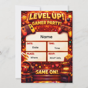 Level Up Gamer Feest Uitnodiging 