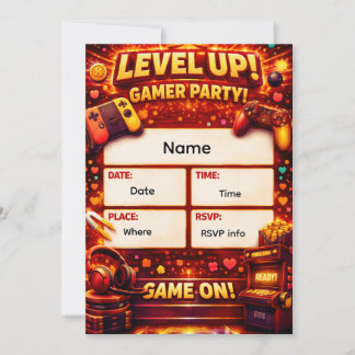 Level Up Gamer Feest Uitnodiging 