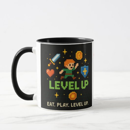 Level Up Gamer Mug – Retro Pixel Gaming Cup (Gauche)
