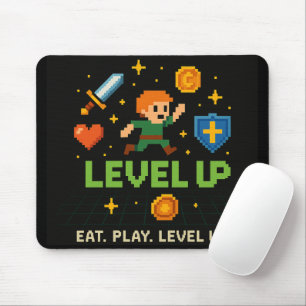 Level Up Gamer Muismat – Retro Pixel Stijl
