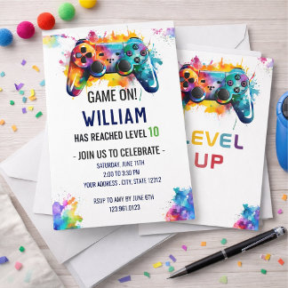 Level Up Gamer Verjaardagsuitnodiging – Neon Game Kaart