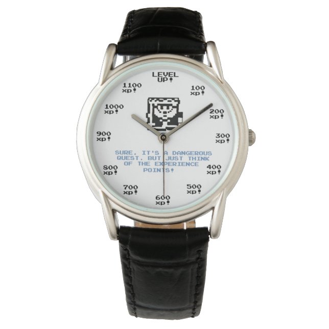 "Level up!" grappig retro gaming RPG horloge (Voorkant)