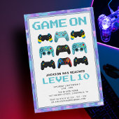 Level Up Kleurrijke Pixels Videogame Boy Verjaarda Kaart