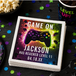 Level Up! Neon Videospel Verjaardagsfeestje Servet
