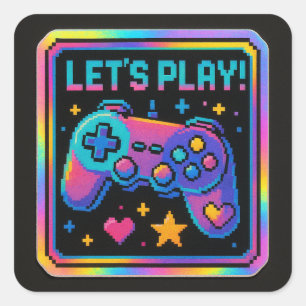 LEVEL UP Pixel Art Gamer Badge Vierkante Sticker
