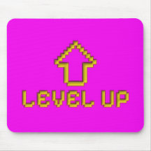 Level Up Retro Pixel Art Muismat Elektrisch Roze