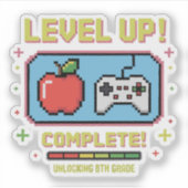 Level Up to 8th Grade Unlocked | Funny Gamer  Sticker (Voorkant)