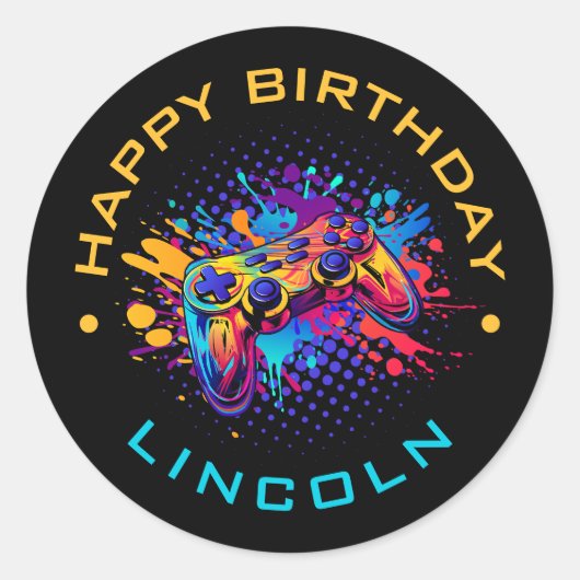 Level-up videogamecontroller ronde sticker (Voorkant)