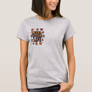 "Level Up Your Life" – Pixel Art Motivatie Desi T-shirt